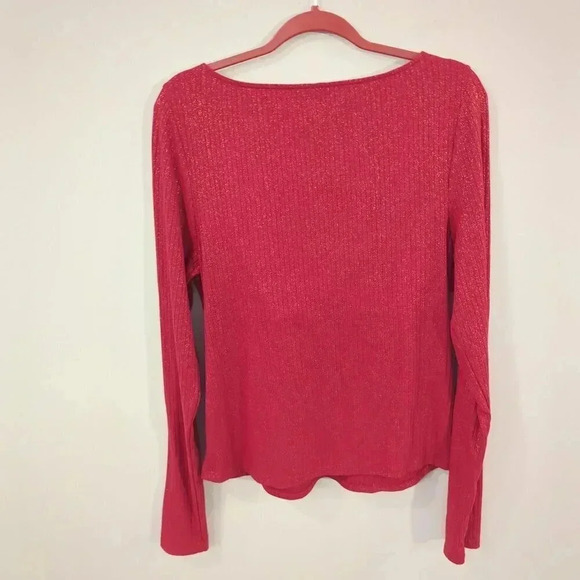 Anthropologie Top Red Twist Front Metallic Ribbed Long Sleeve size XL - Picture 5 of 7